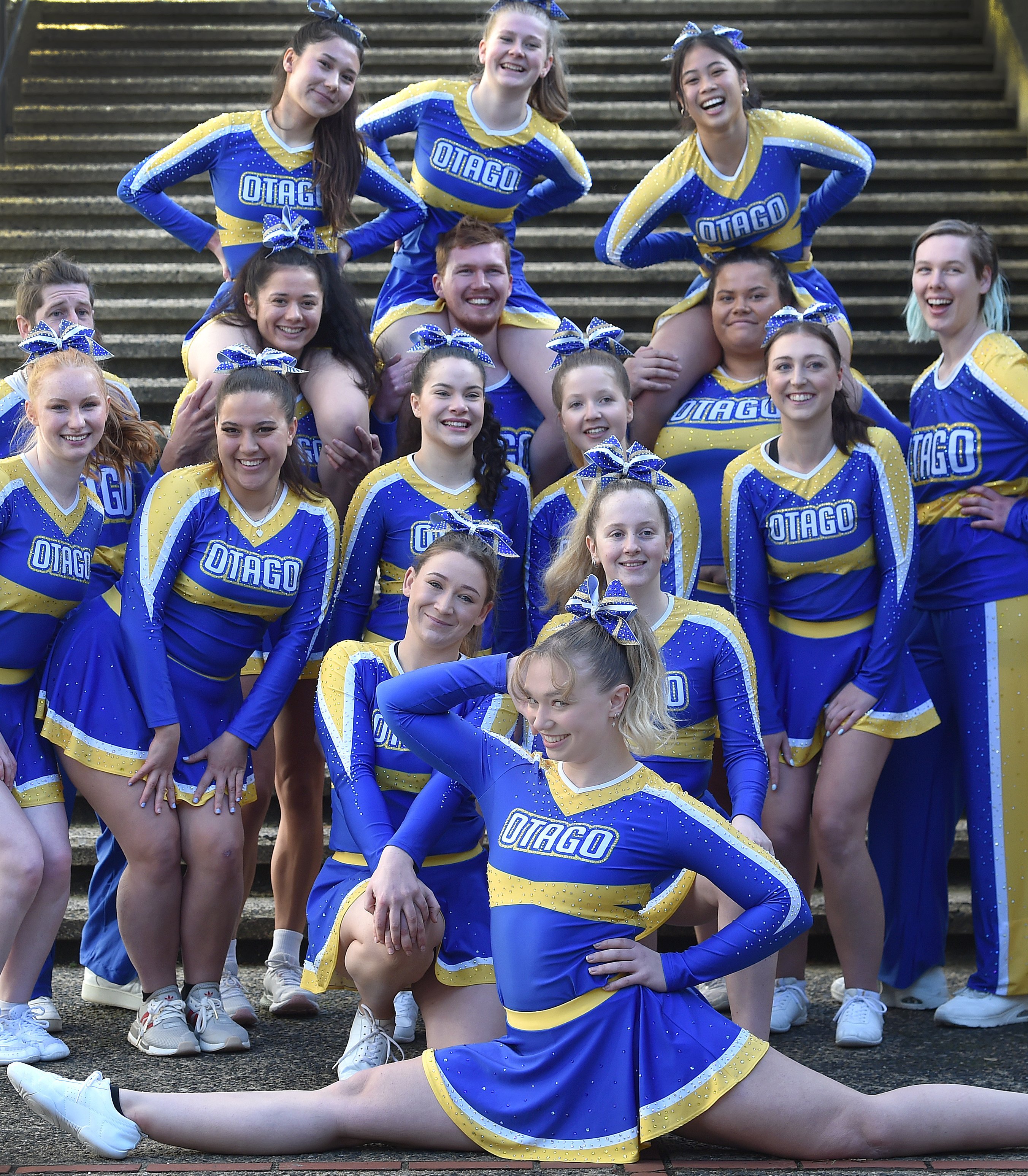 University of Otago student Indigo Faulkner (front) and her cheerleading team Dynasty at the 2025...