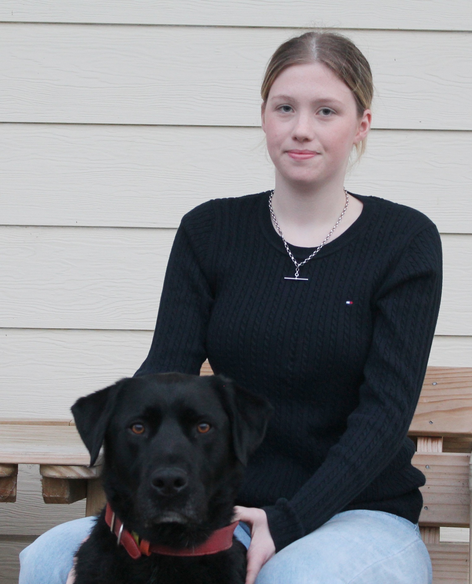 Grace Steele with her boyfriend’s dog Finn. Photo: Ella Scott-Fleming