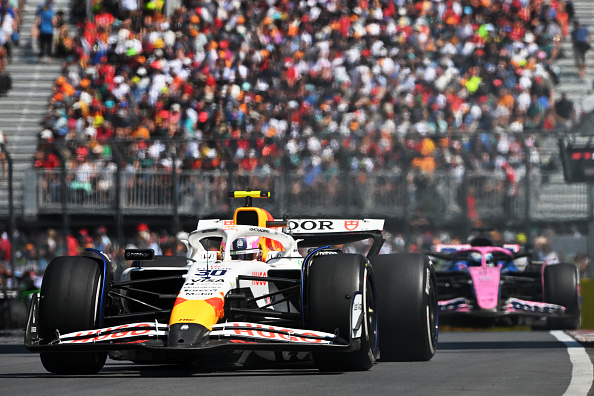 New Zealander Liam Lawson of Racing Bulls leads Frenchman Pierre Gasly of Renault on track this...