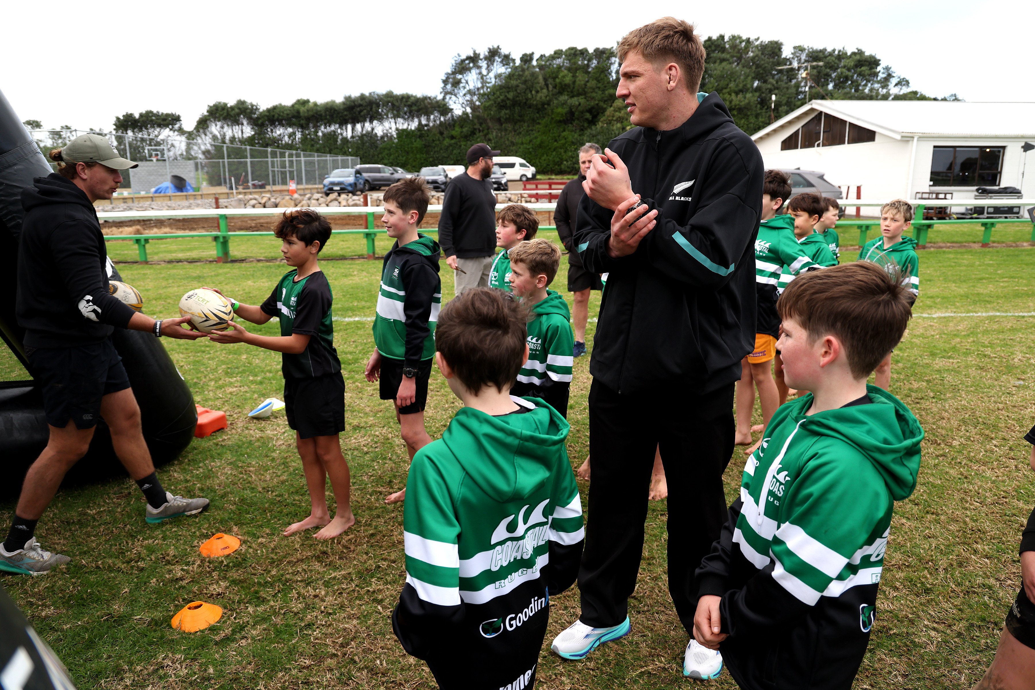 Fabian Holland runs a skills session with youngsters at the Coastal Rugby Club, in Taranaki,...