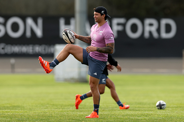 Jonah Lowe warms up at training with the Maori All Blacks in Auckland on Tuesday. Photo: Getty...