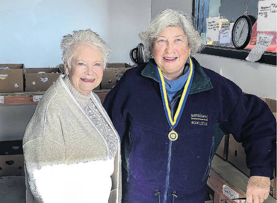 Rangiora Rotary Club president Helen Richards (left) presents Lorraine Brydon with this year’s...