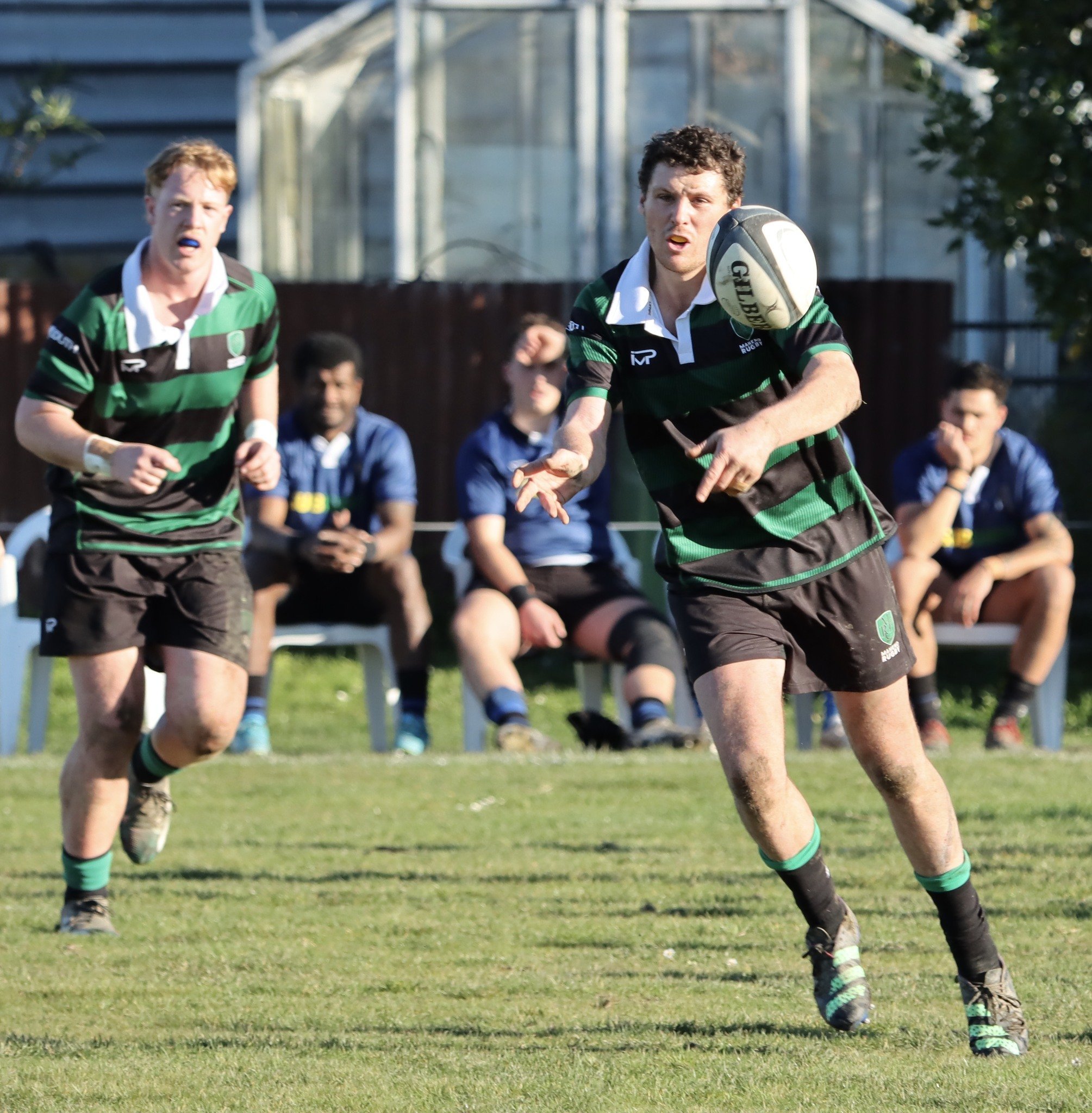Maheno first five Lachie Kingan shifts the ball with Toby Growcott in support. PHOTO: YAMMIE...