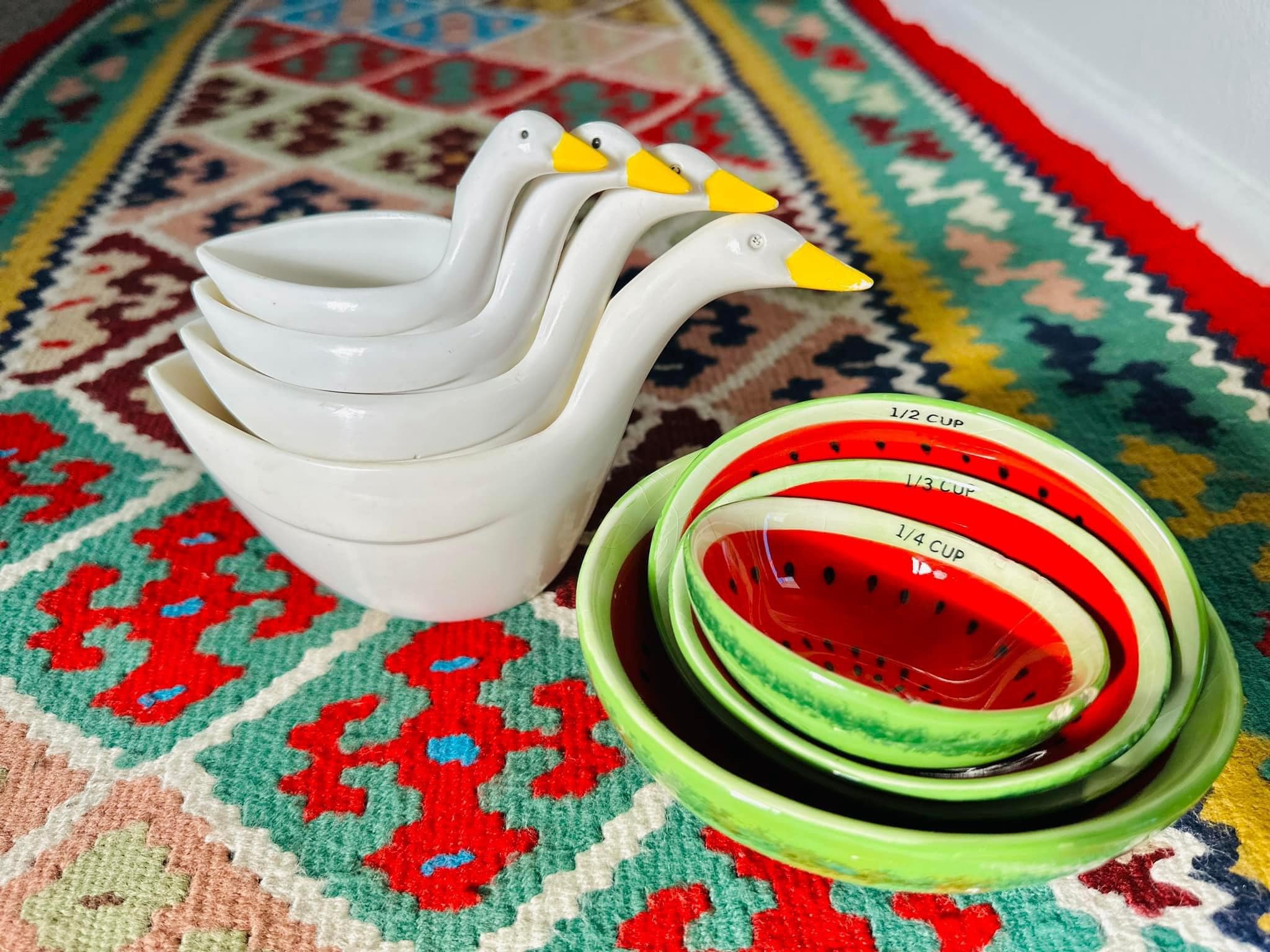 Mrs Easton loves her geese and watermelon measuring cups, which she bought second-hand.