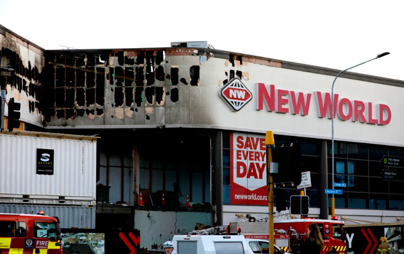 The aftermath of the fire at New World Victoria Park, Auckland. Photo: RNZ/Marika Khabazi