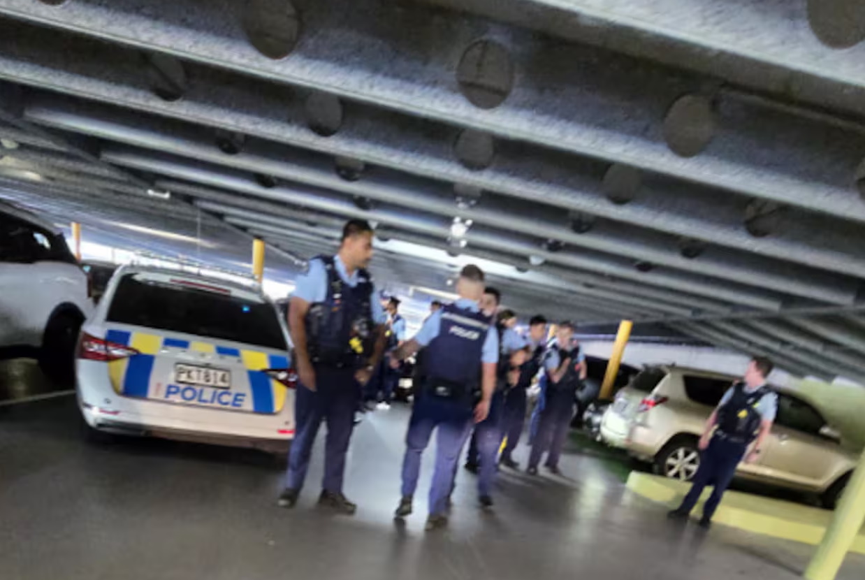 Police swarmed the vehicle at Onehunga Dress Smart shopping centre after a pursuit across...