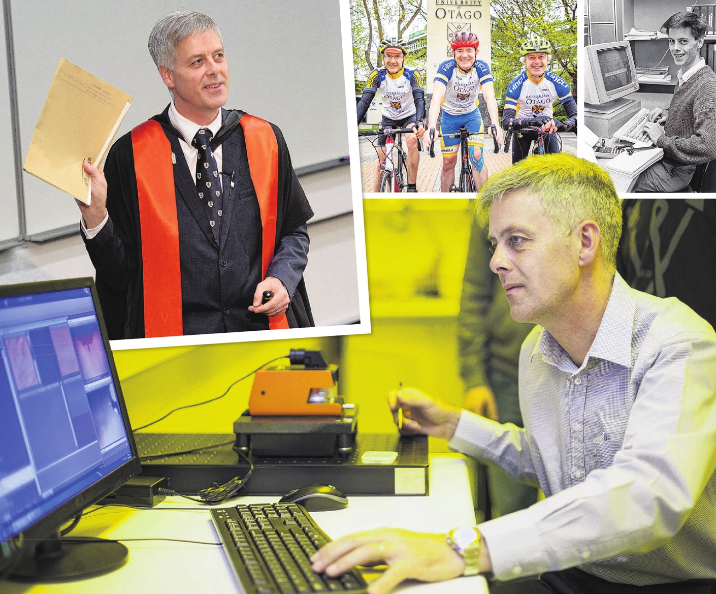 Clockwise from above: Prof Richard Blaikie in 2013 after receiving nearly $1 million from the...