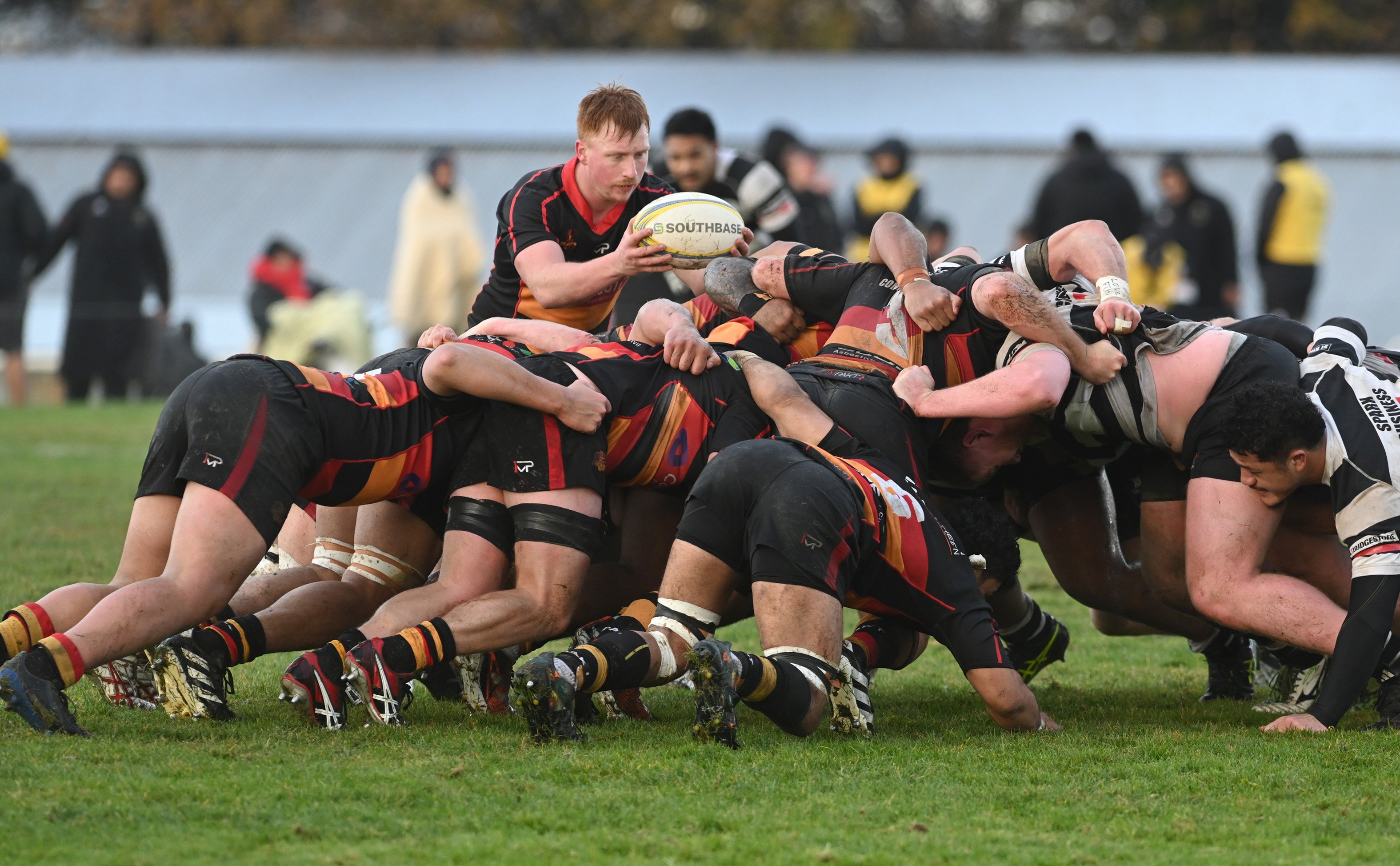 Zingari-Richmond halfback Lachlan Collins puts the ball into the scrum during their Dunedin...