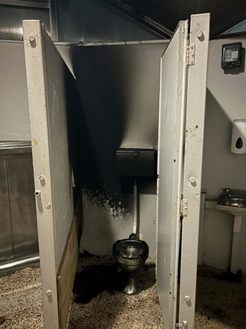 Two fires were lit in the public toilets at Molyneux Park. Photo: Kim Bowden