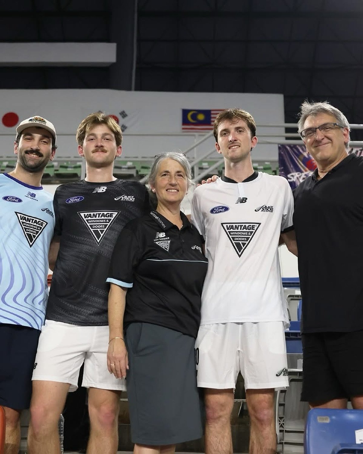 Black Sticks and Otago players Patrick Ward (second left) and Finn Ward (second right) celebrate...