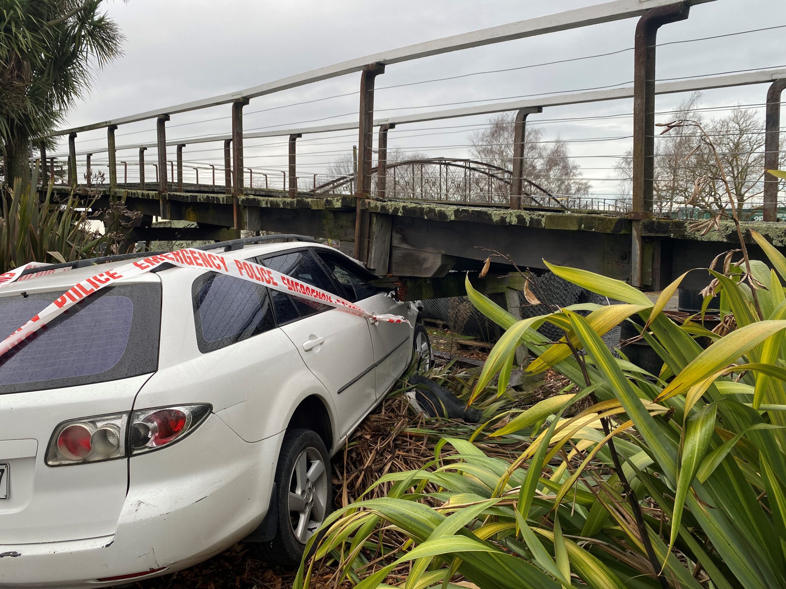 The historic rail footbridge between West Street/SH1 and East Street was closed after a vehicle...