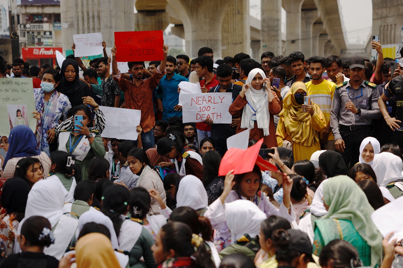 Students protest in Dhaka demanding the actual number of deaths from the plane crash be revealed....