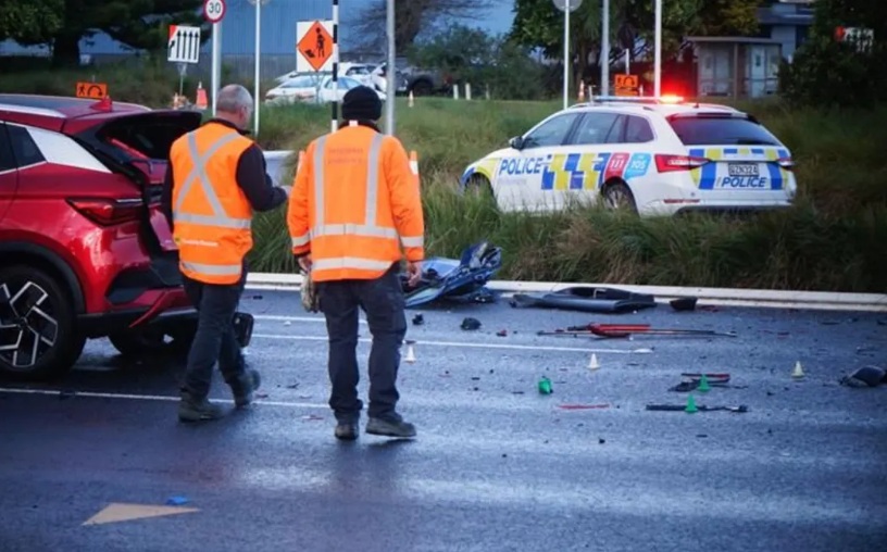 Emergency services at the scene following the crash. Photo: RNZ