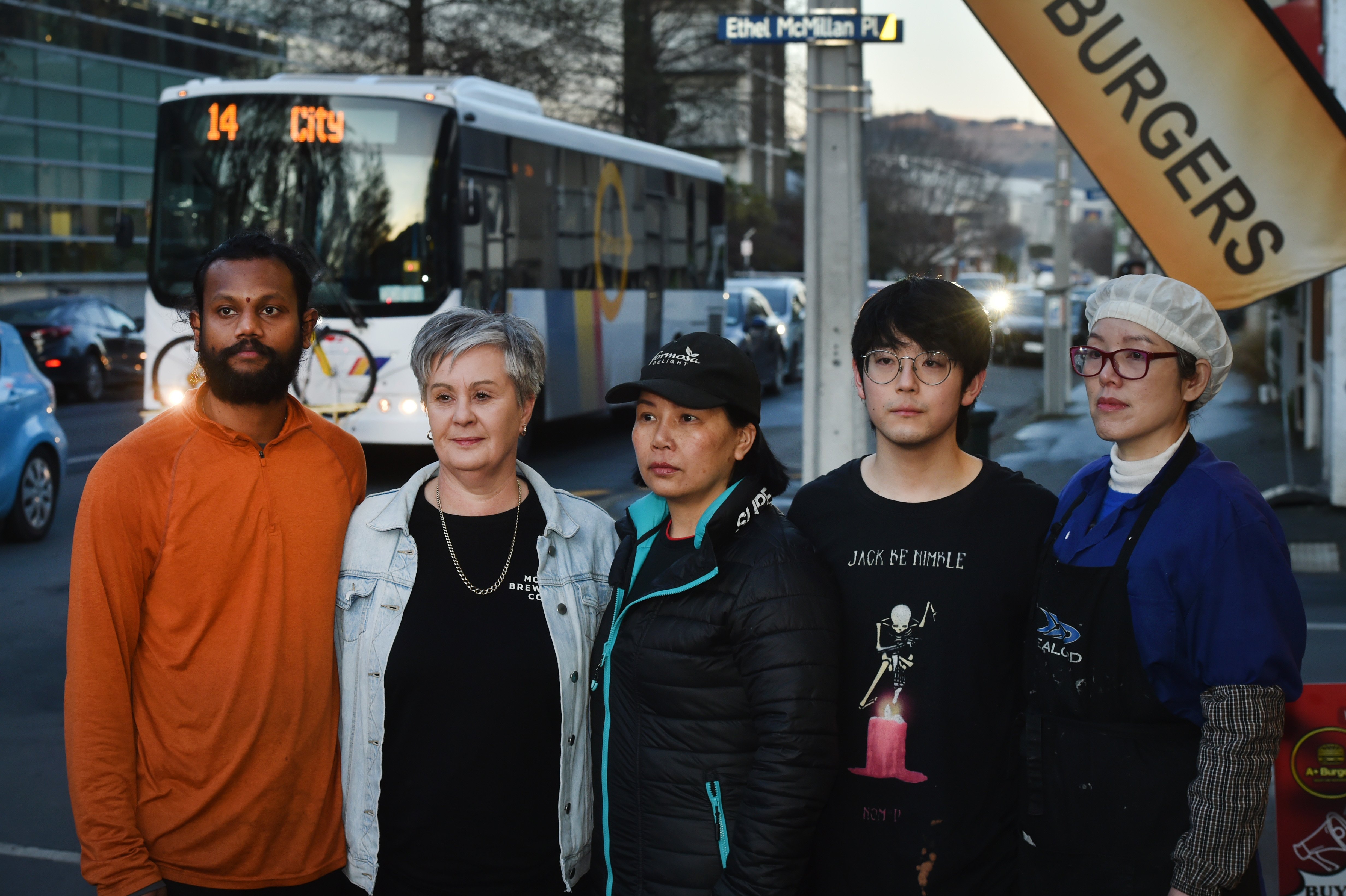 Albany St business people (from left) Neeraj Kumar, of A+ Burgers, Sharleen Smith, of Eureka Cafe...