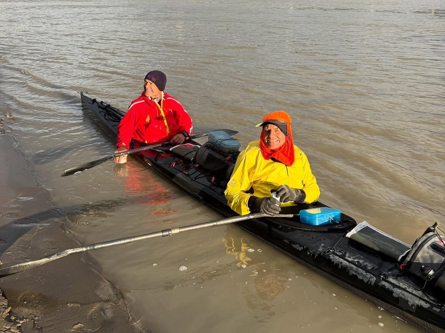 Bob McLachlan (right) and Gordon Townsend celebrate victory in the Yukon 1000 kayak race. PHOTO:...
