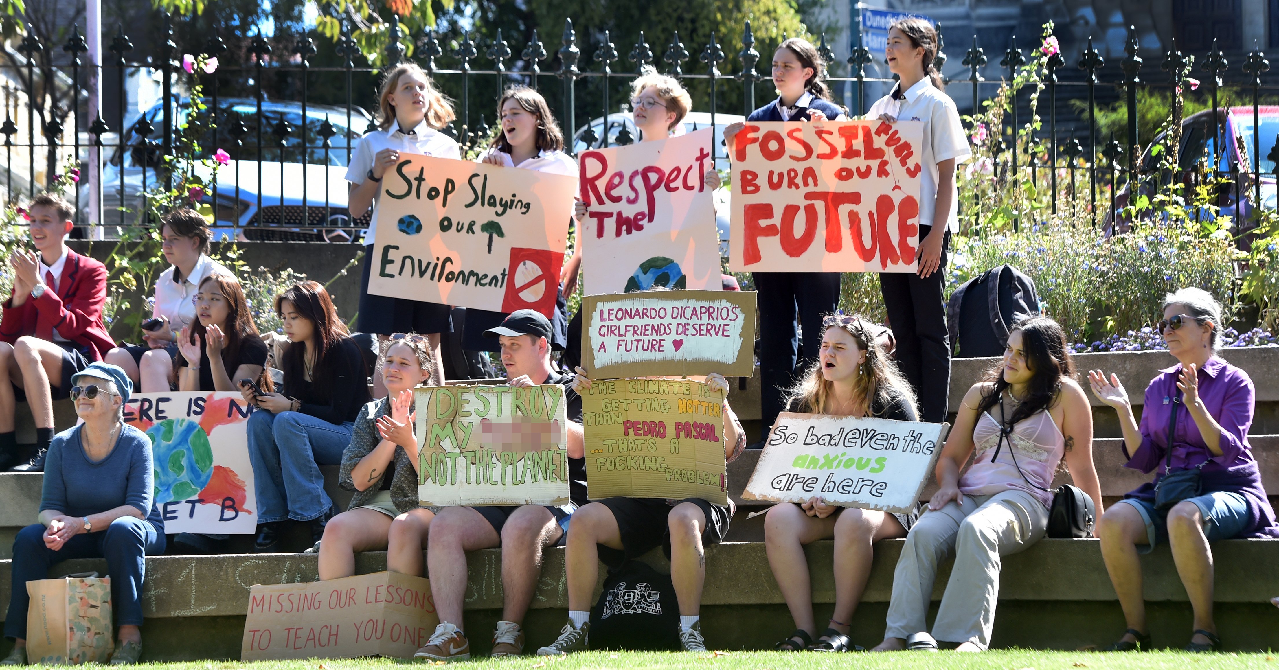 A student climate action protest. PHOTO: PETER MCINTOSH