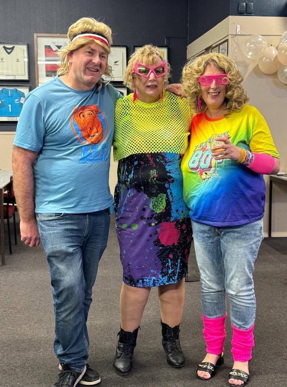 Irene Davidson (centre) at an ’80s-themed party she DJed in Mosgiel in June, with her friends...
