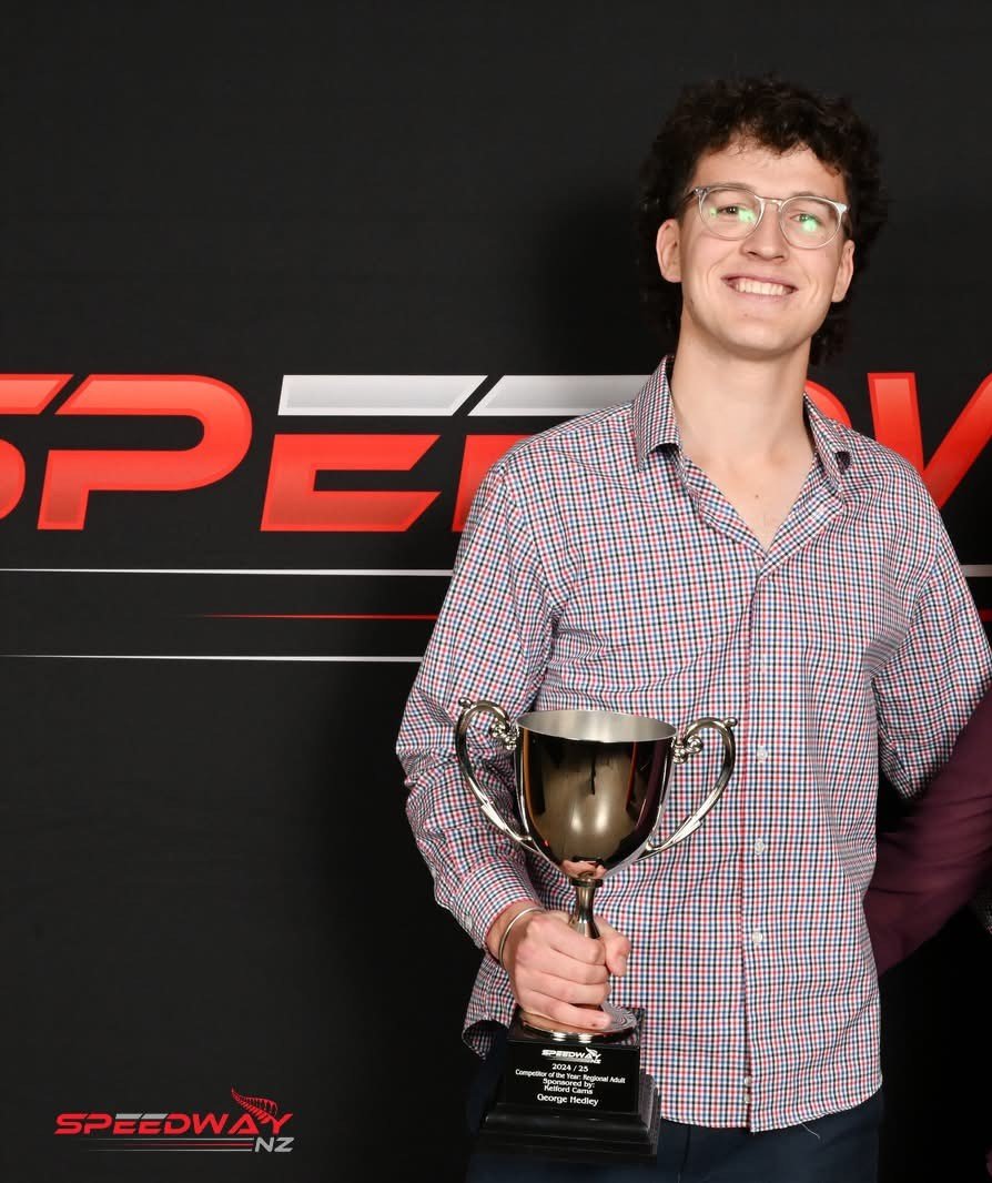 George Hedley with his "Competitor of the Year: Regional Adult" award at the New Zealand Speedway...