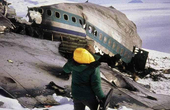 A rescue worker at the crash site of the Air New Zealand plane that hit Mount Erebus in...