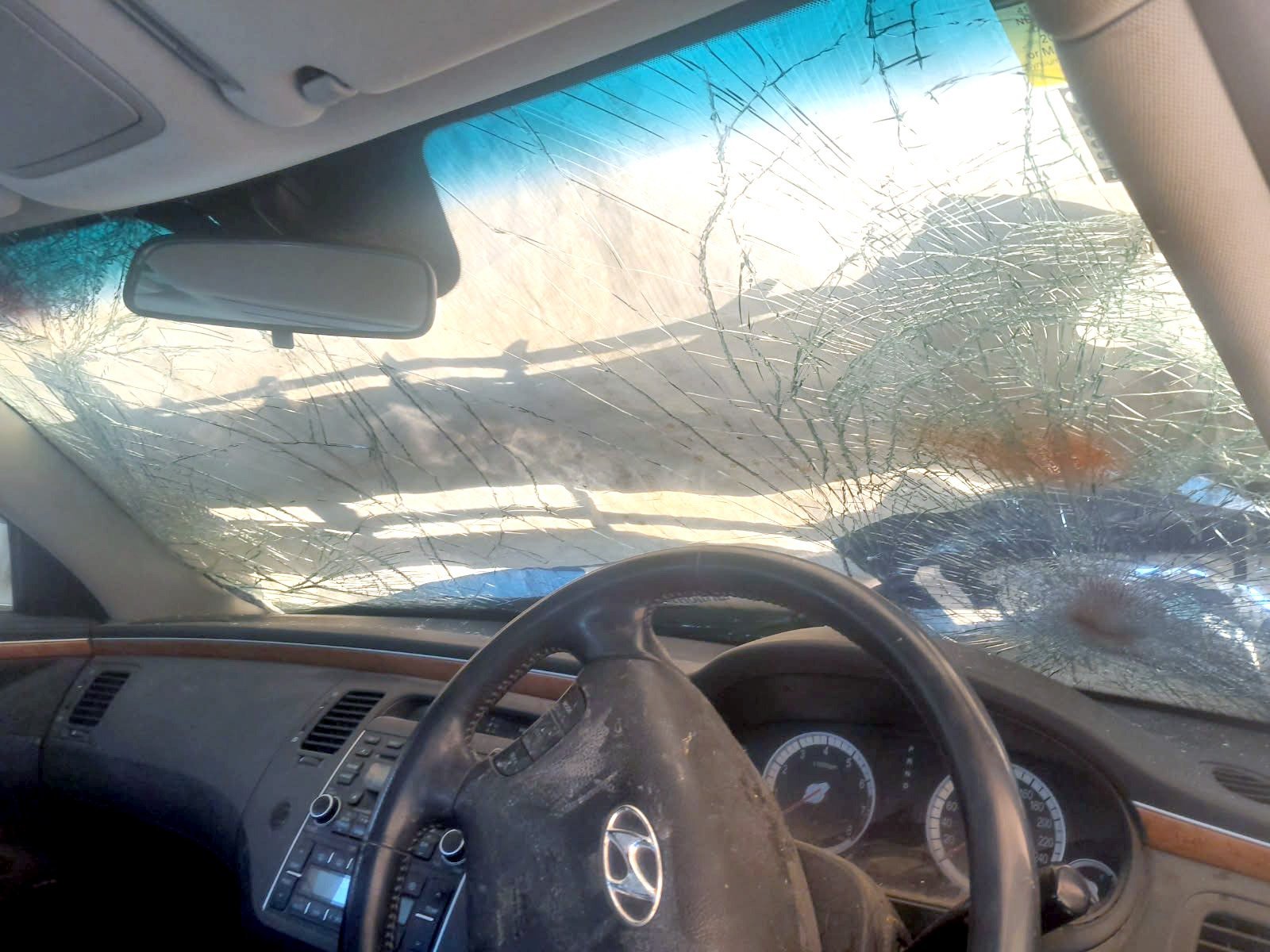 The windshield of veteran Russell Jenkins’ car after hitting cows.