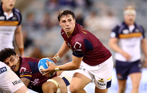 Departing Highlanders halfback Nathan Hastie passes the ball against the Brumbies this season....