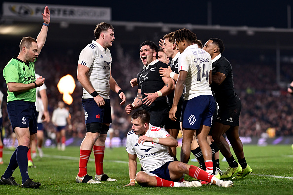 Du'Plessis Kirifi celebrates after scoring the go-ahead try against France. Photo: Getty Images