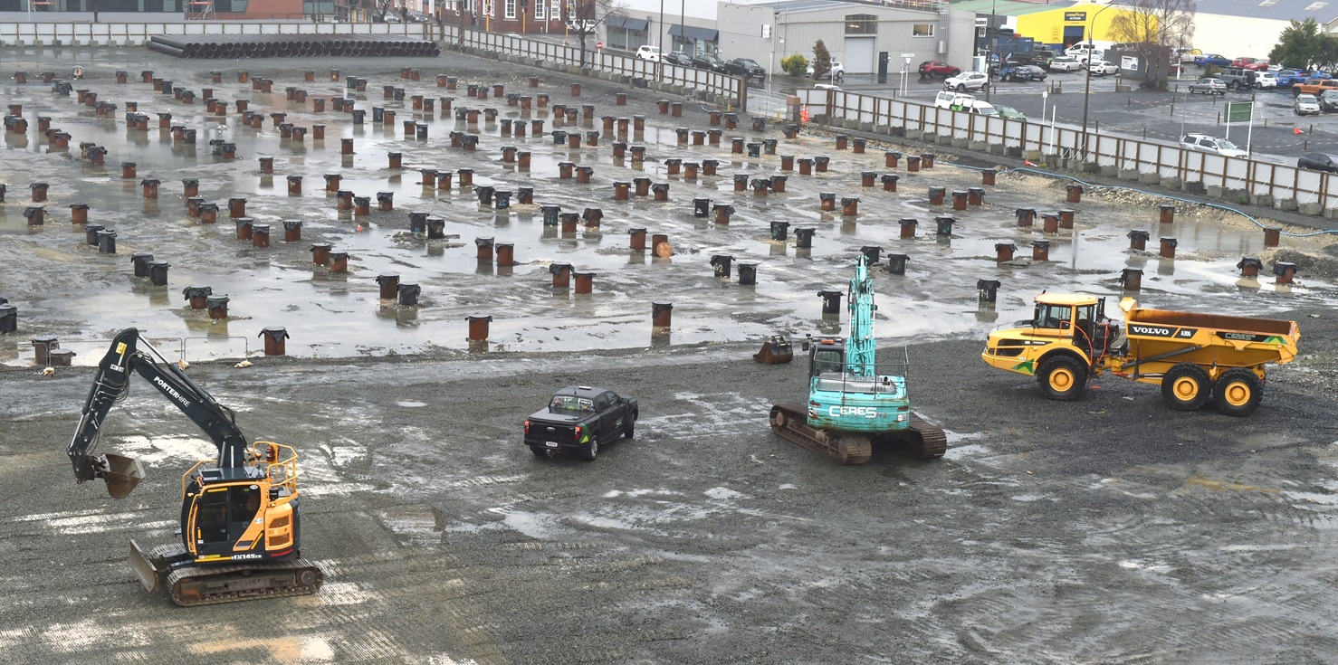 Contractors from Christchurch-based construction company Ceres work on the site of the new...