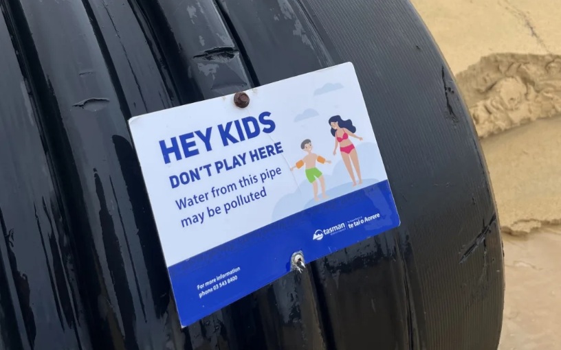 Signs have previously been fixed to the pipe to tell kids not to plan in the stormwater which...