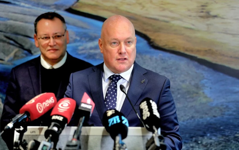 Prime Minister Christopher Luxon (front) and Science, Innovation and Technology Minister Shane...