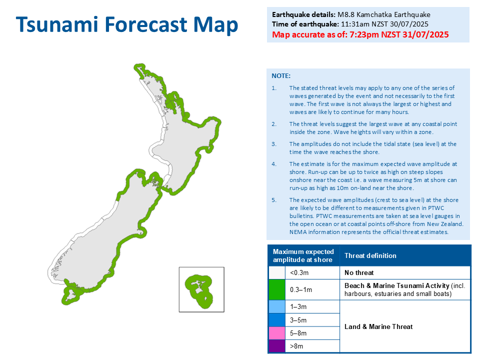 Emergency authorities have again extended a tsunami activity threat for New Zealand overnight on...