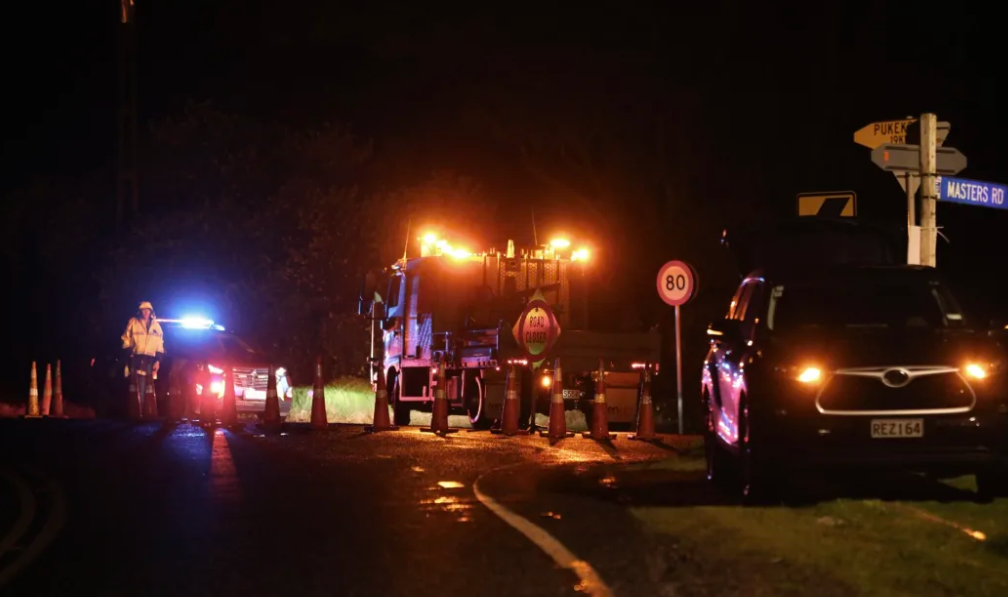 Emergency services at the scene on Tuesday night. Photo: RNZ