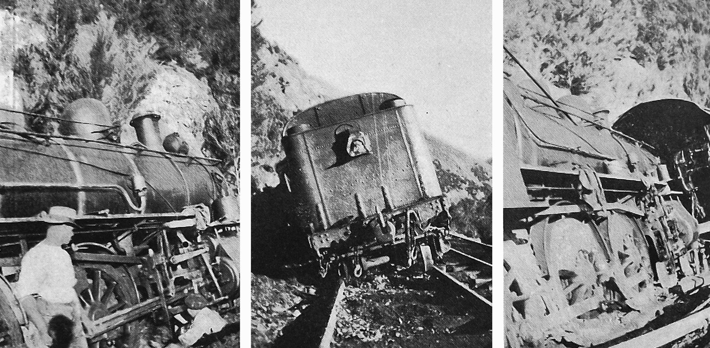 Two railway locomotives which derailed at Mount Allan, on the Otago Central Railway, damaging...