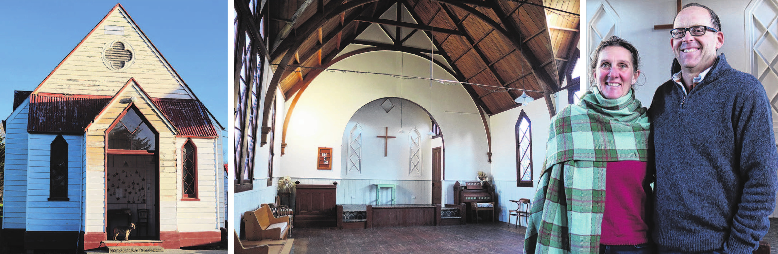 Kakanui church owners Anna Miles and Michael Simpson (right), and their dog Pippa (left) on the...