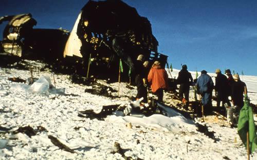 A section of the fuselage of the Air New Zealand DC-10 which remained intact on the icy slopes of...