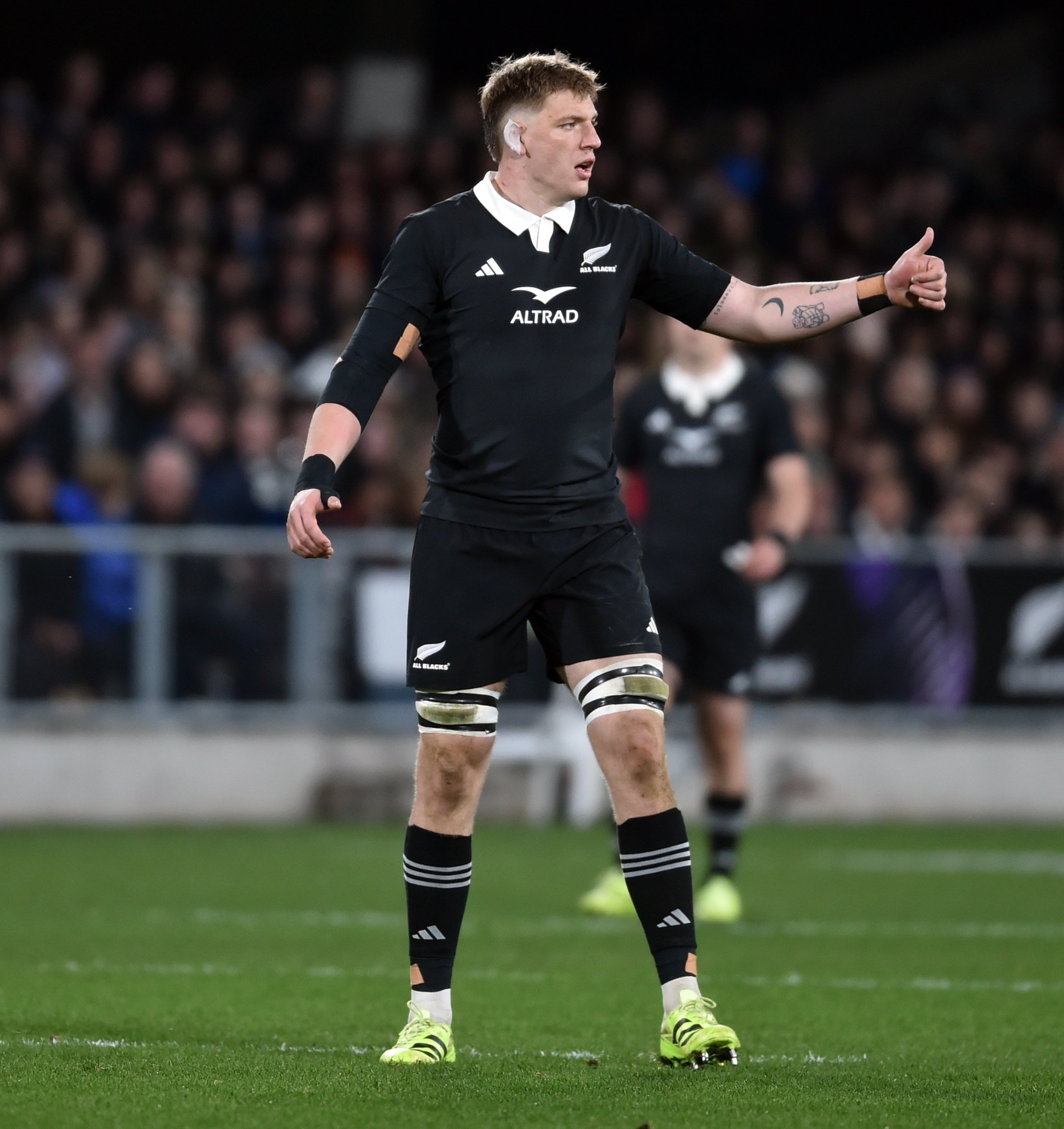 Fabian Holland gives the thumbs up at Forsyth Barr Stadium. Photo: Peter McIntosh