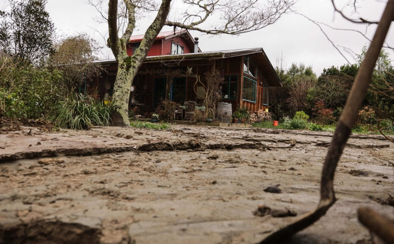 Silt damage on a property in Ngātīmoti in the Tasman District. Photo: RNZ