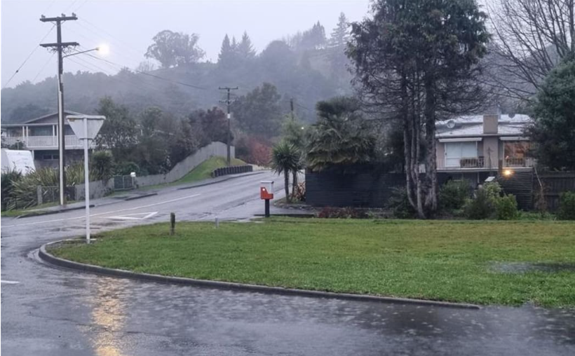 Water pooling on Eighty Eight Valley Road in Wakefield as rain arrives in the Nelson-Tasman...