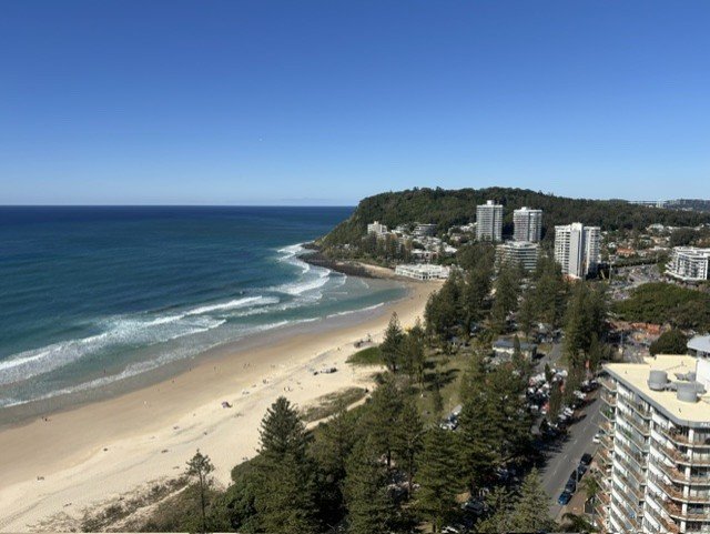 The view overlooking Burleigh Beach from the Mondrian Gold Coast hotel. Photos: Tim Scott