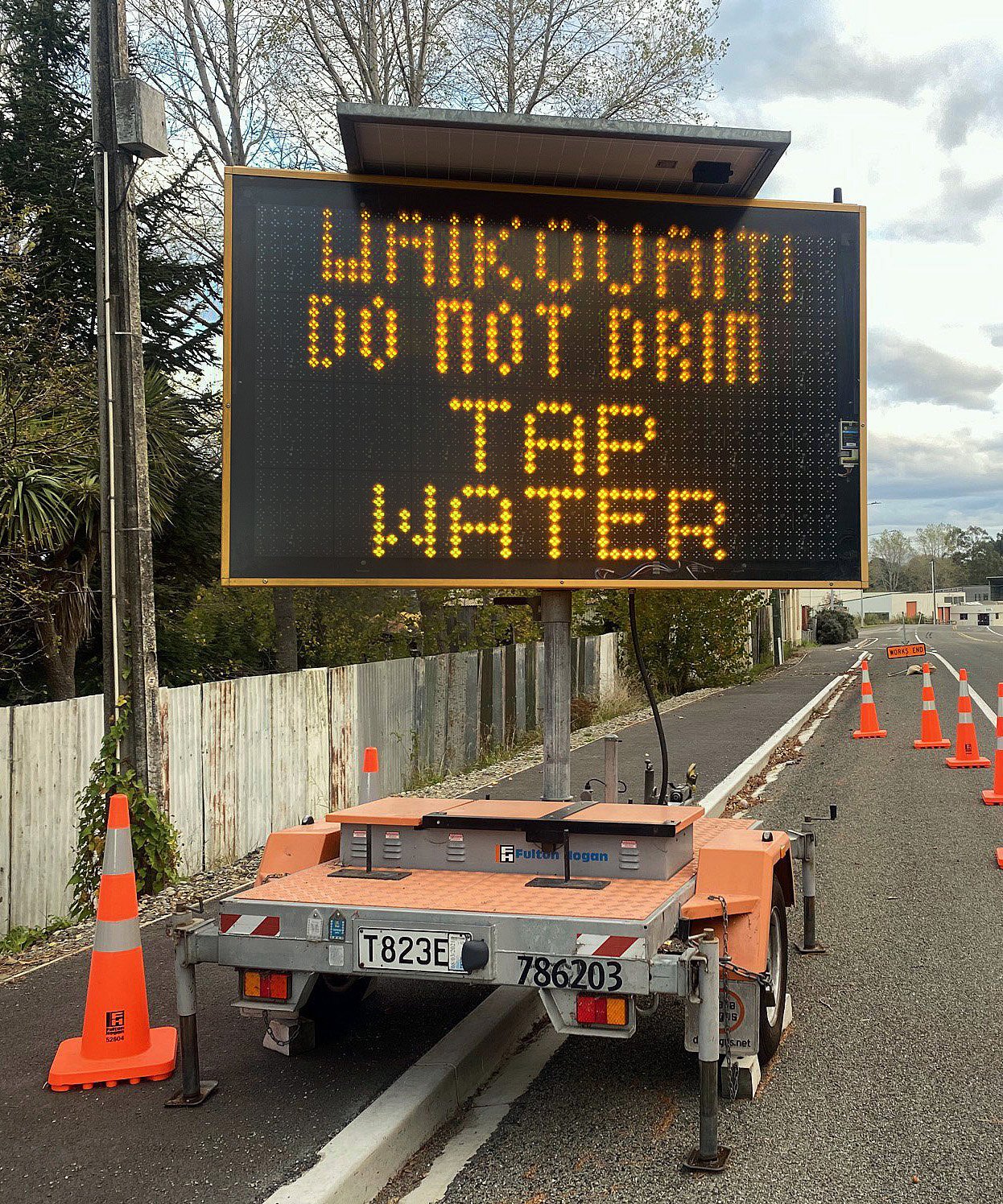 An electronic sign (almost) gets the message across in 2021 that people should not drink water...