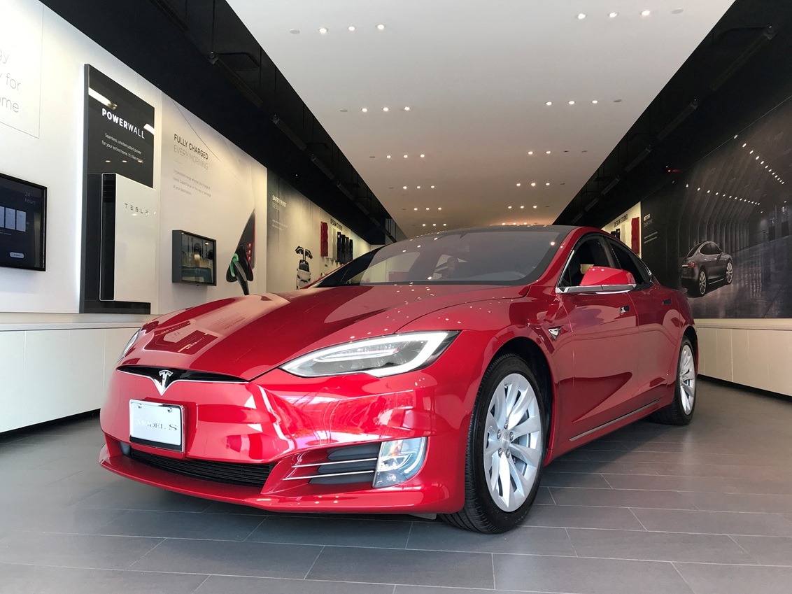 A Tesla Model S car on display in a showroom in Santa Monica, California, in January 2018. File...