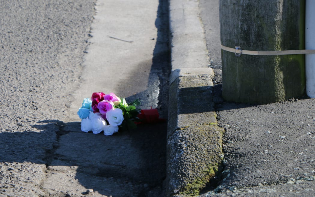 A floral tribute at the scene. Photo: RNZ