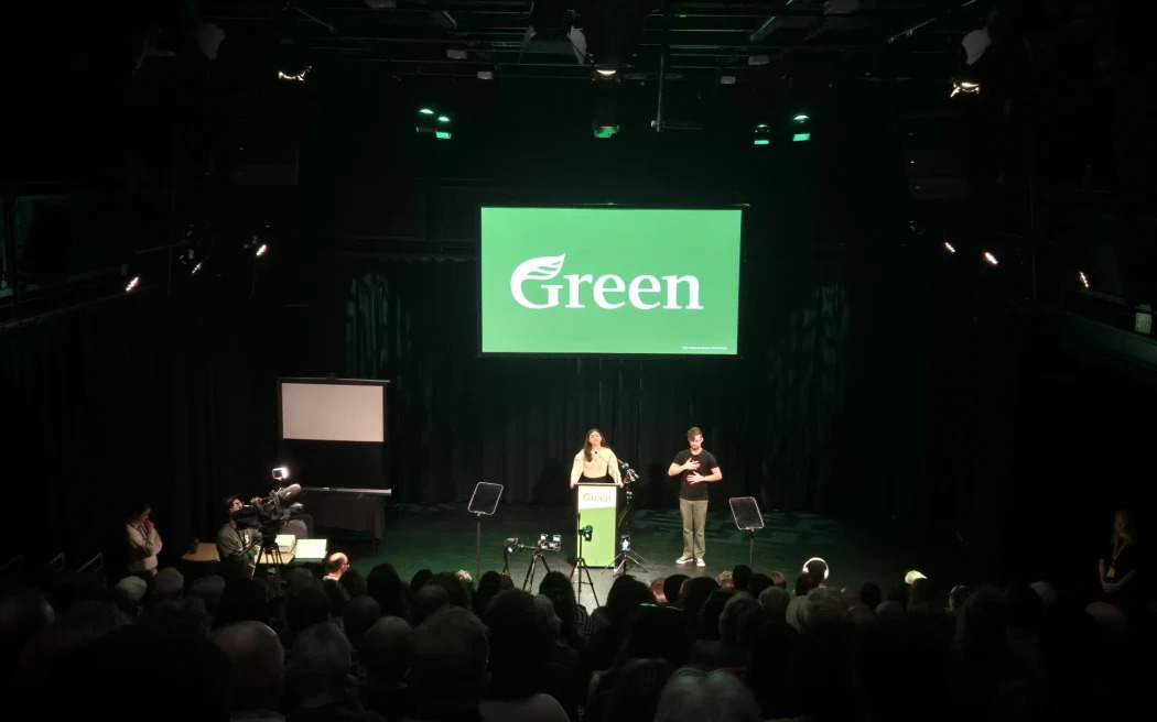 Green Party co-leader Chlöe Swarbrick addresses membership at the annual meeting in Wellington....