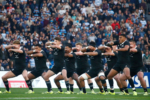 The All Blacks perform the haka before their match against Argentina on Sunday morning in Cordoba...