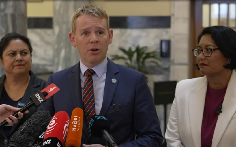 Labour leader Chris Hipkins addressed the Queenstown Business Chamber on Thursday. Photo: Screengrab