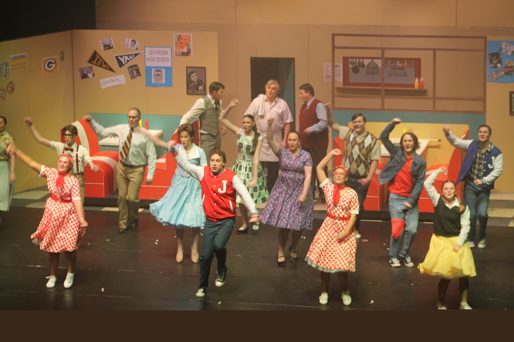 Bradley Crowe as Ritchie Cunningham, centre stage, dances with the cast of Happy Days: A New...