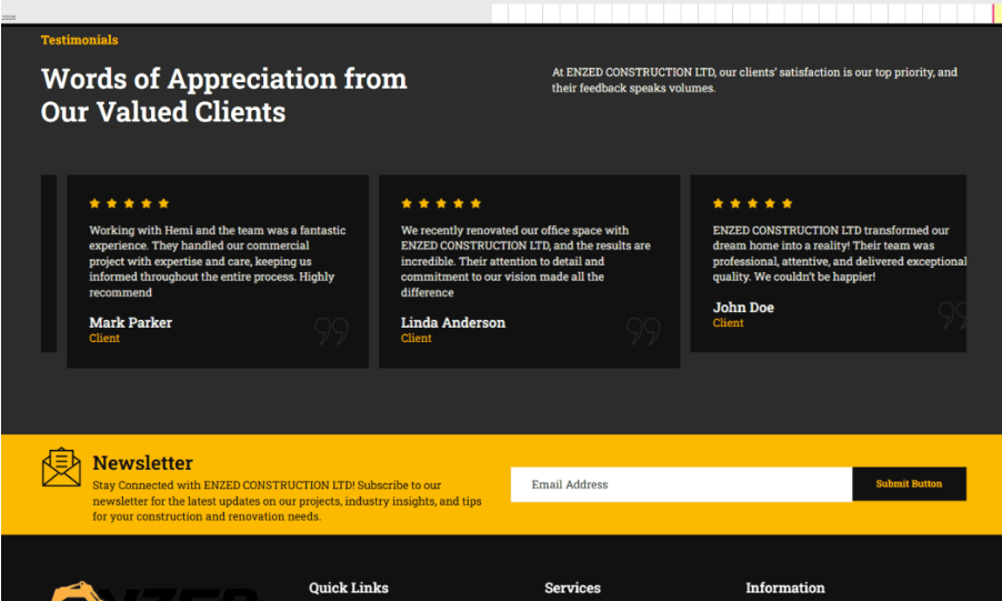 Enzed Construction's website captured by the internet archive in January this year. Photo:...