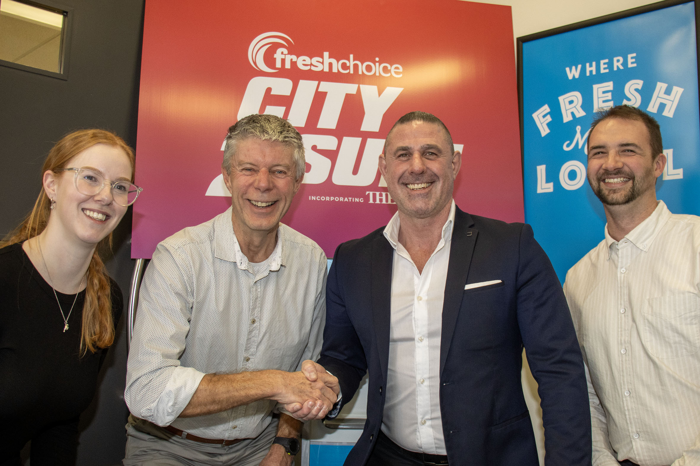 FreshChoice marketing co-ordinator Madi Hasselman, Allied Media regional manager Steve McCaughan,...