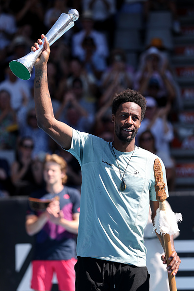Gael Monfils celebrates the win in Auckland this year. Photo: Getty Images