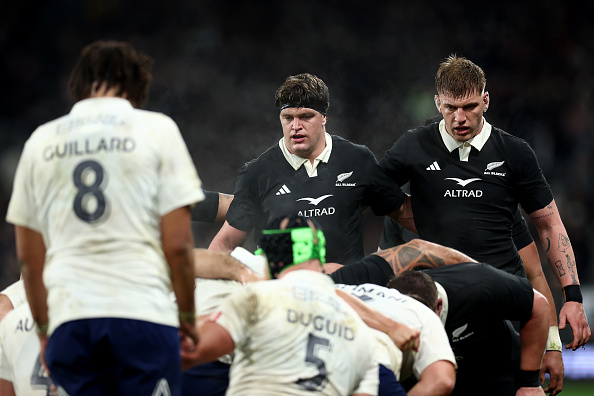 Scott Barrett  (centre) returns to the second row with Fabian Holland for the All Blacks' first...