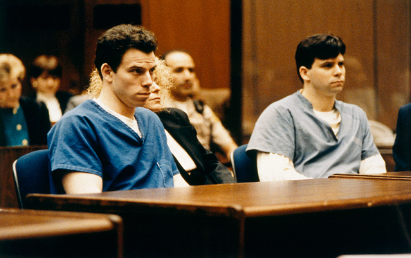 Erik Menendez (left) and his brother Lyle (right) during trial. Photo: Getty Images